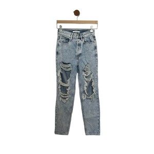 Pacsun Womens Ultra High Rise Slim Jeans 24 Blue Light Wash Distressed Buttonfly